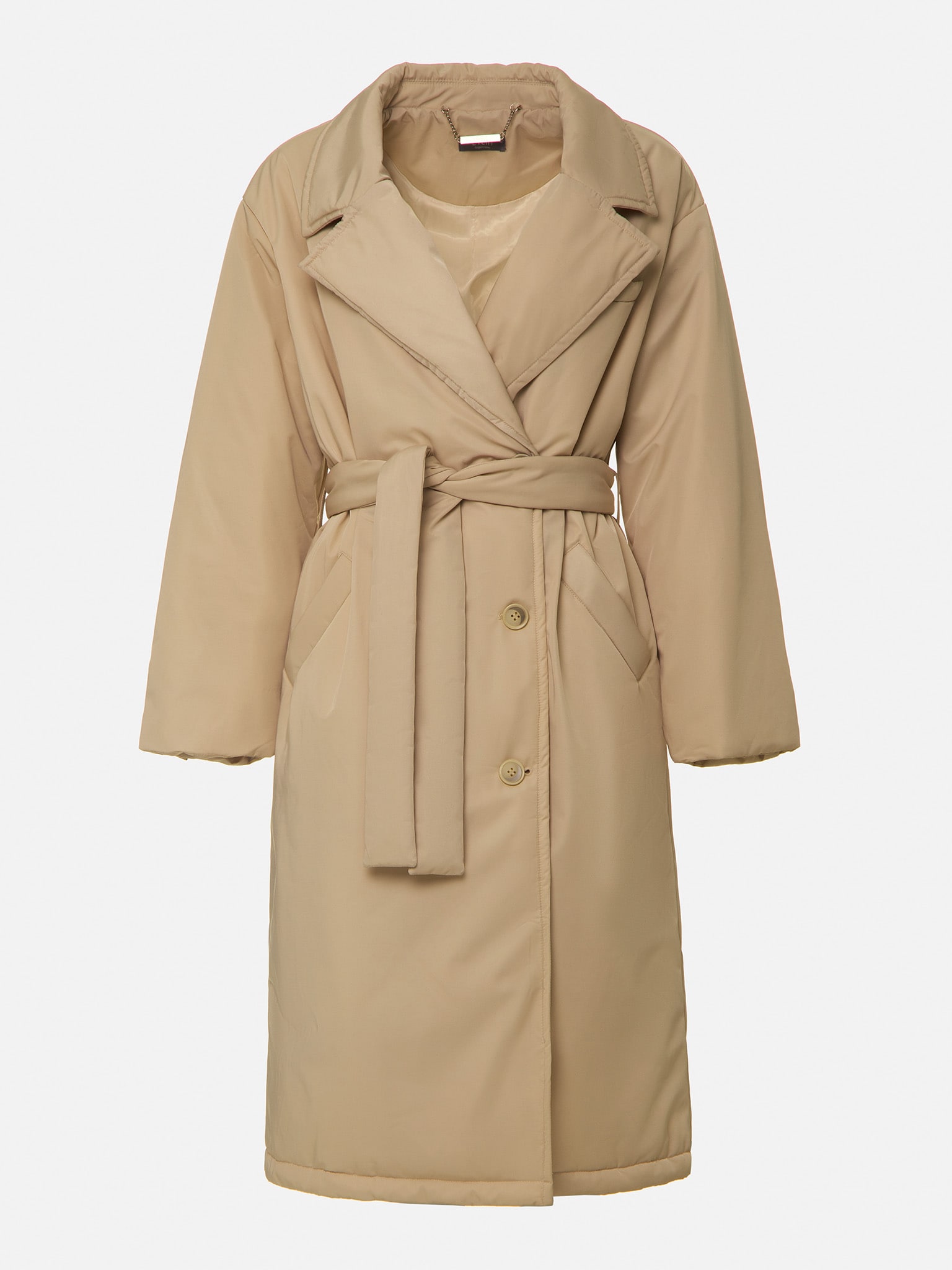 Belted midi puffer coat