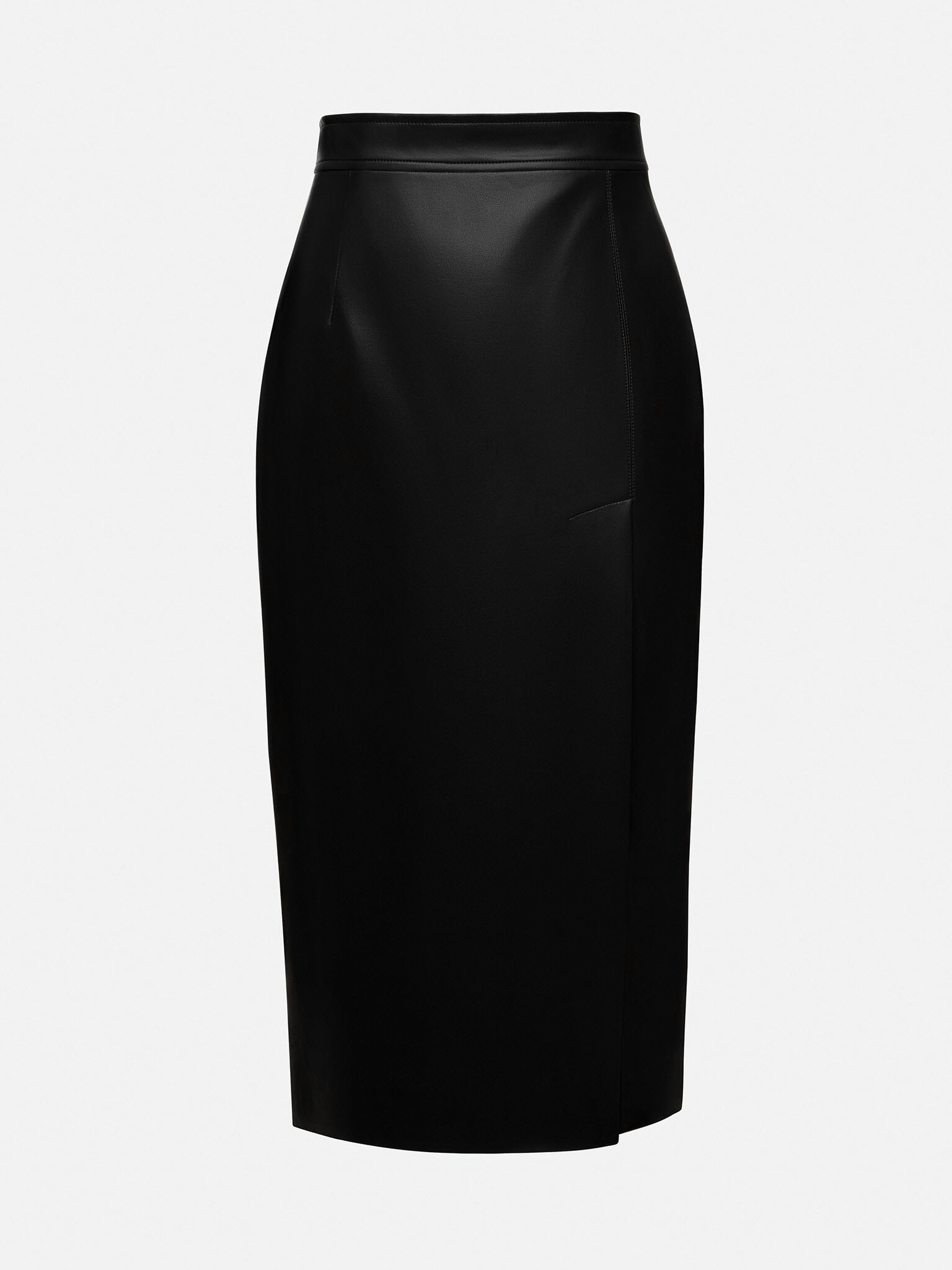 Slit-detail vegan-leather midi skirt :: LICHI - Online fashion store