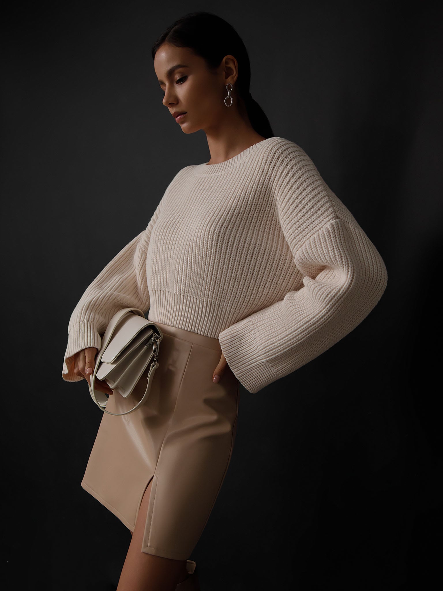 Cropped chunky ribbedknit sweater LICHI Online fashion store