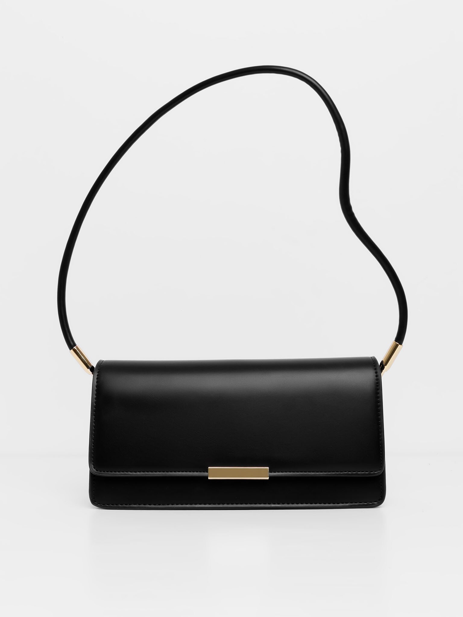 Soft Baguette Smooth Leather Bag In Black