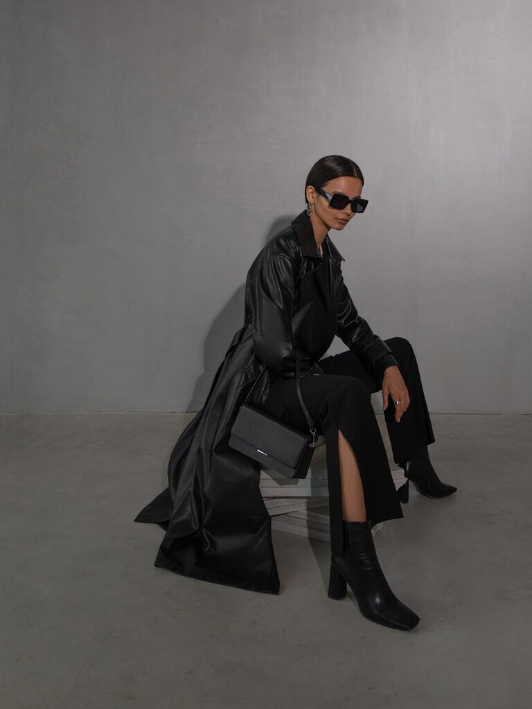 Matte vegan-leather trench coat :: LICHI - Online fashion store