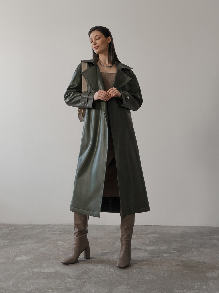 Matte vegan-leather trench coat :: LICHI - Online fashion store