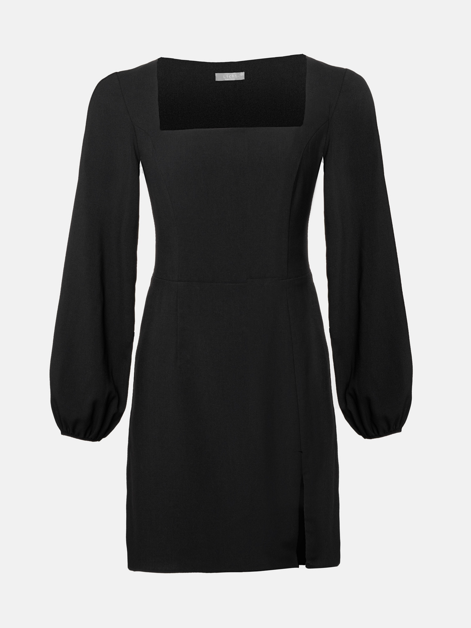 Blouson-sleeve straight-line mini dress