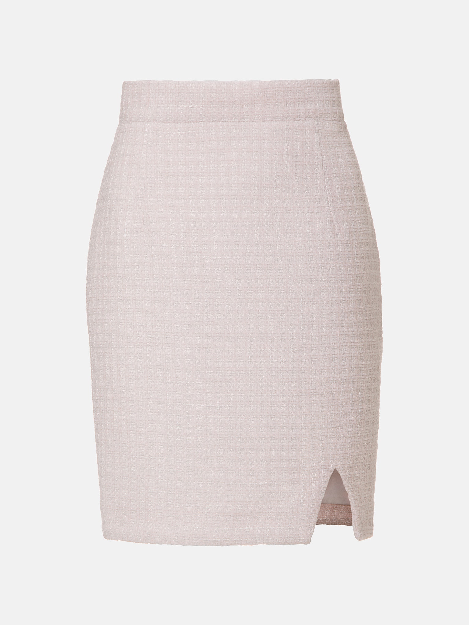 Front-slit tweed mini skirt
