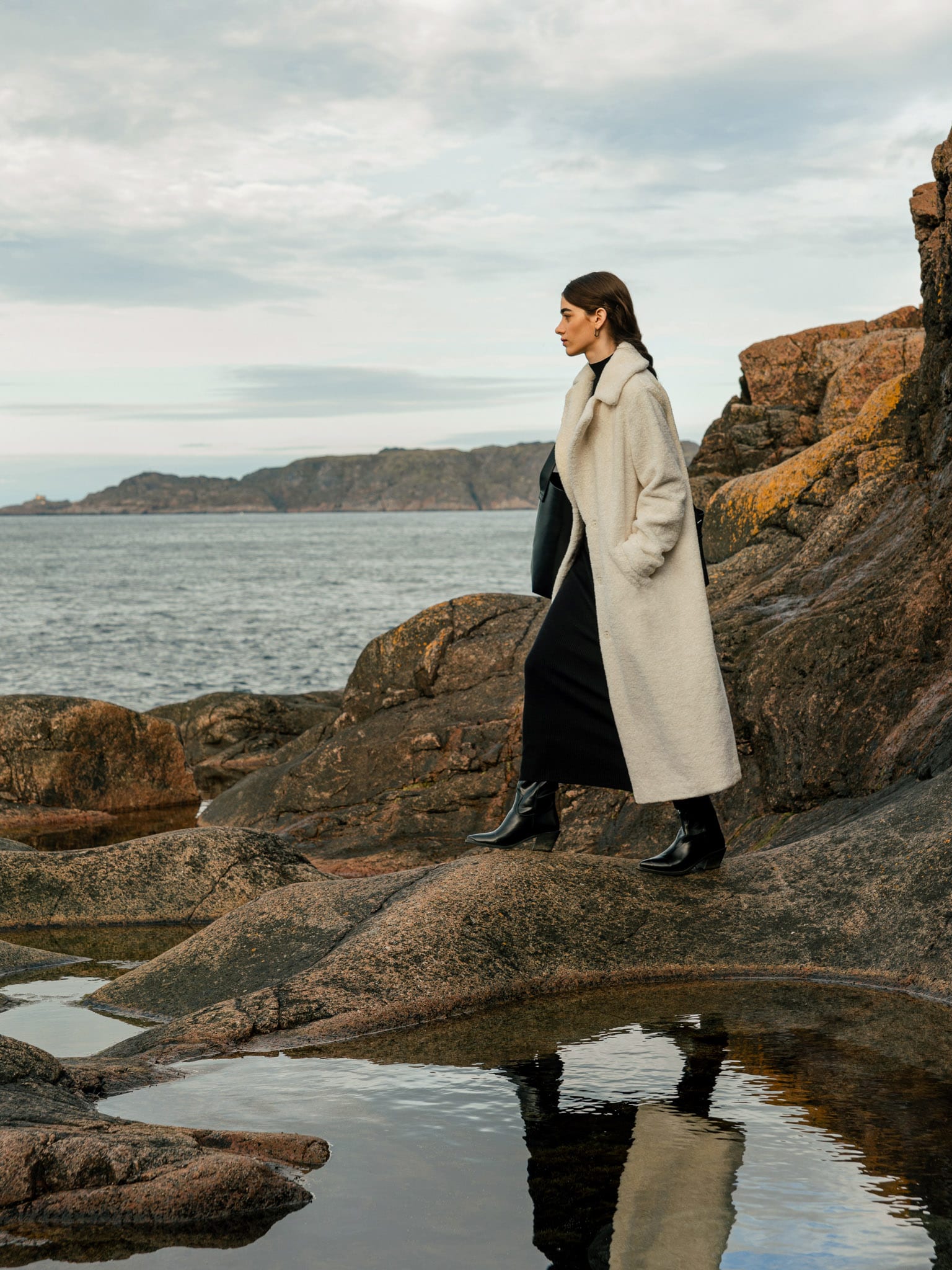 Belted straight faux-fur coat