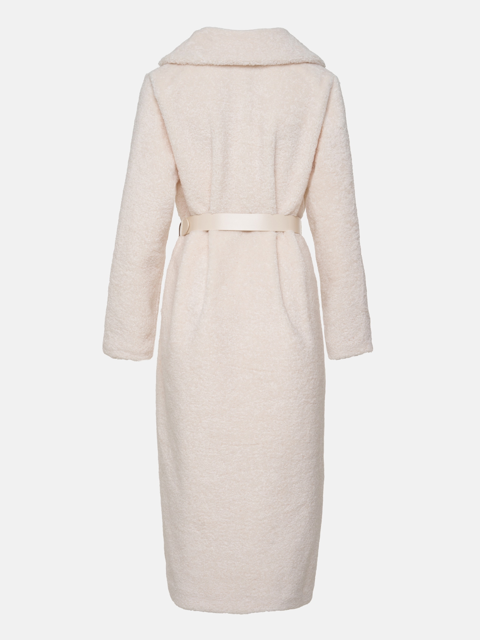 Belted straight faux-fur coat