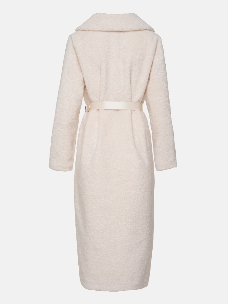 Belted straight faux-fur coat