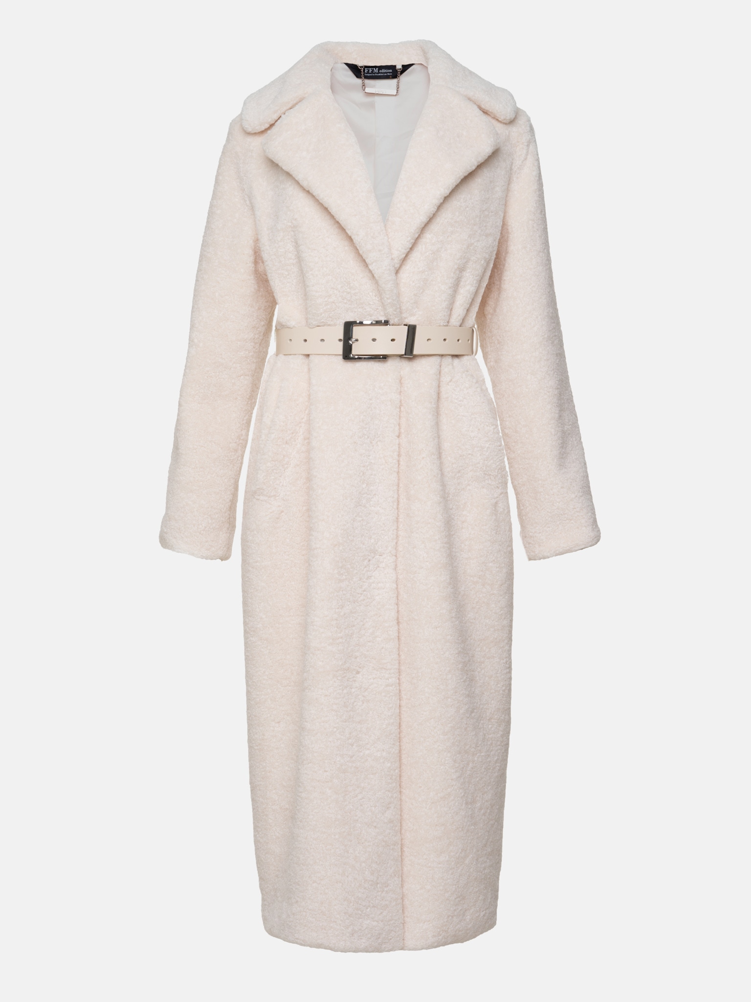 Belted straight faux-fur coat