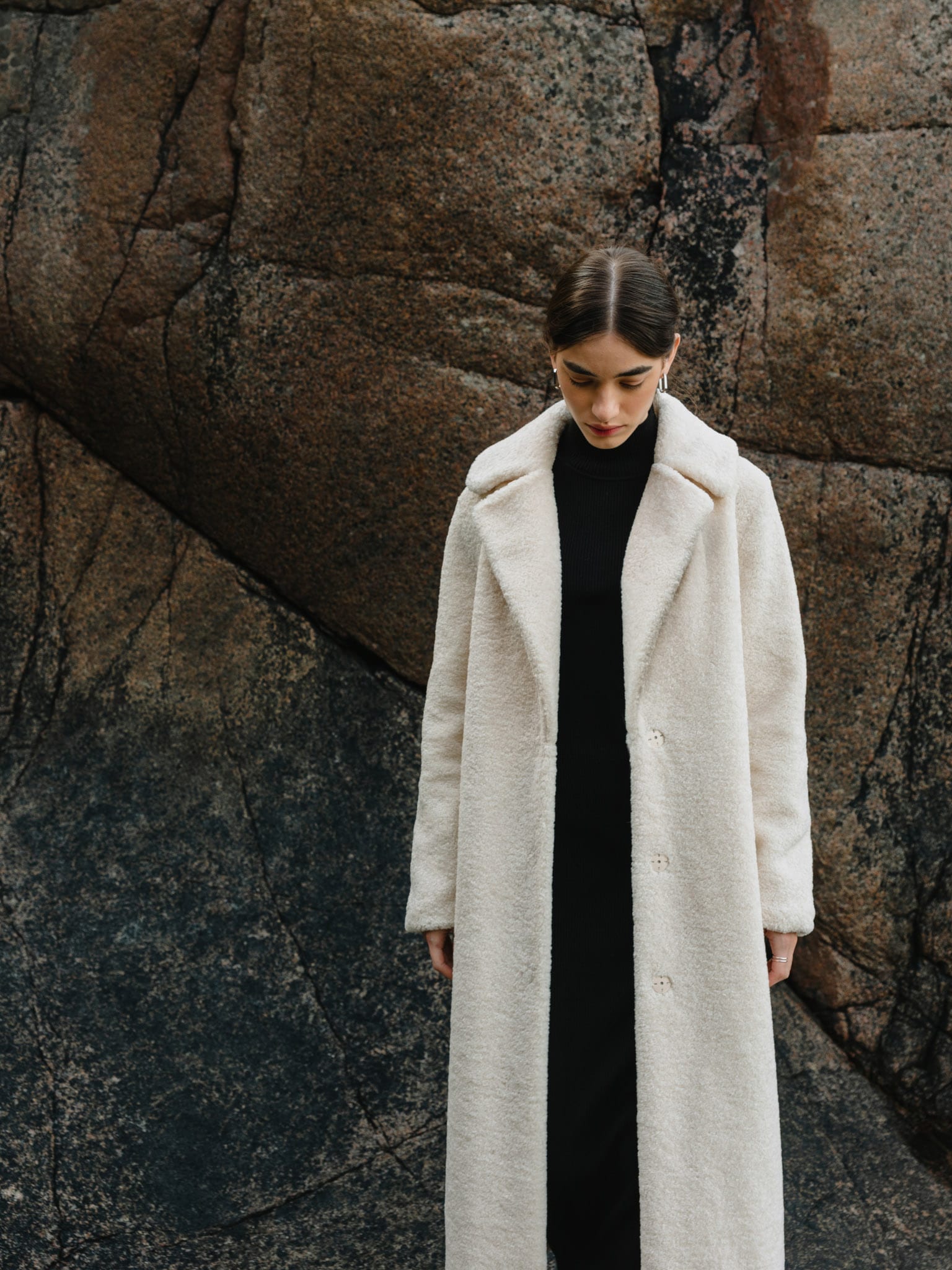 Belted straight faux-fur coat