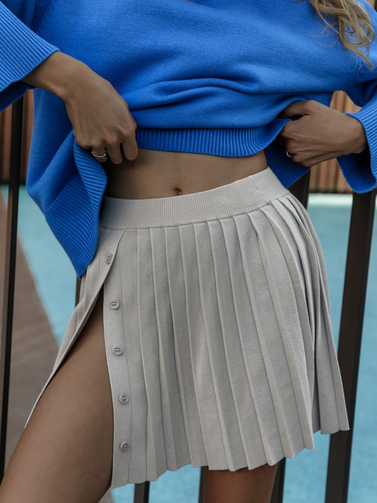 Pleated buttoned mini skirt :: LICHI - Online fashion store