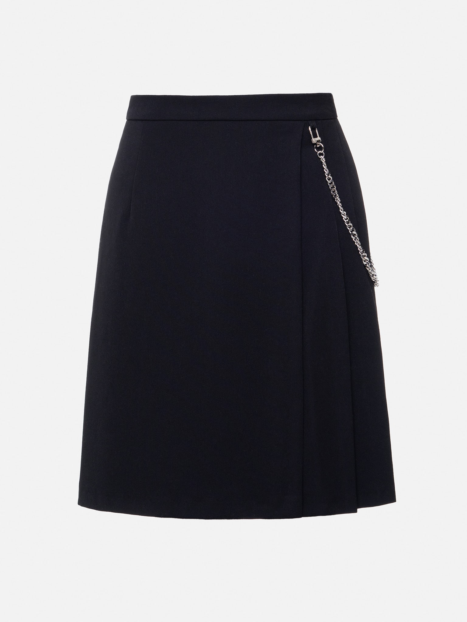 Chain-embellished flared mini skirt