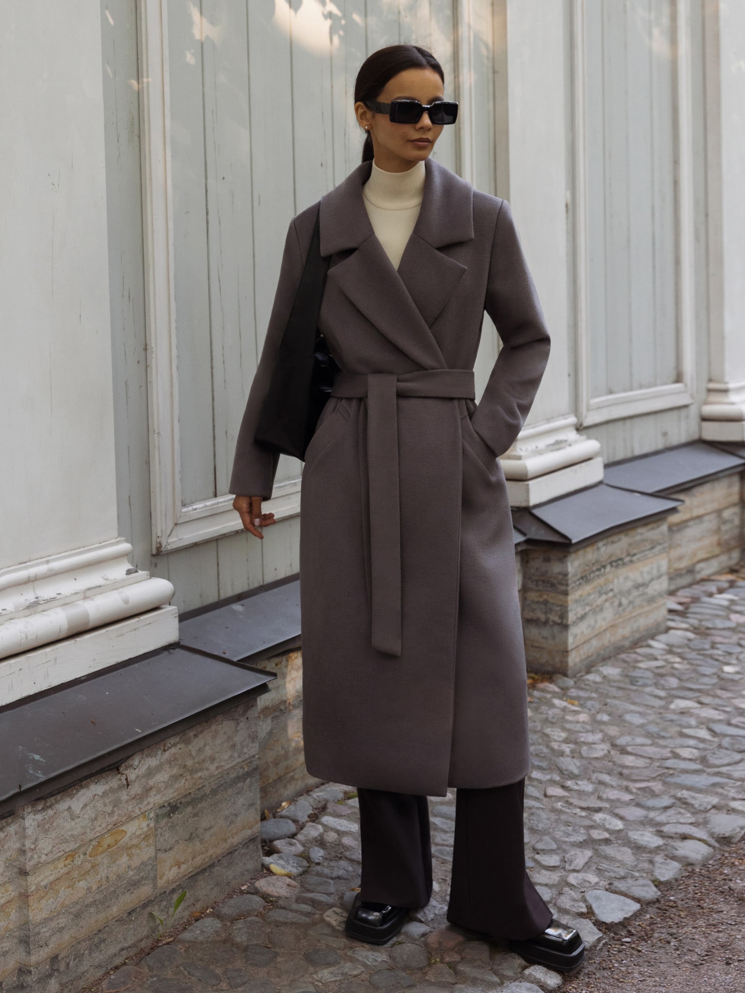 Wide-belt wrap wool coat :: LICHI - Online fashion store
