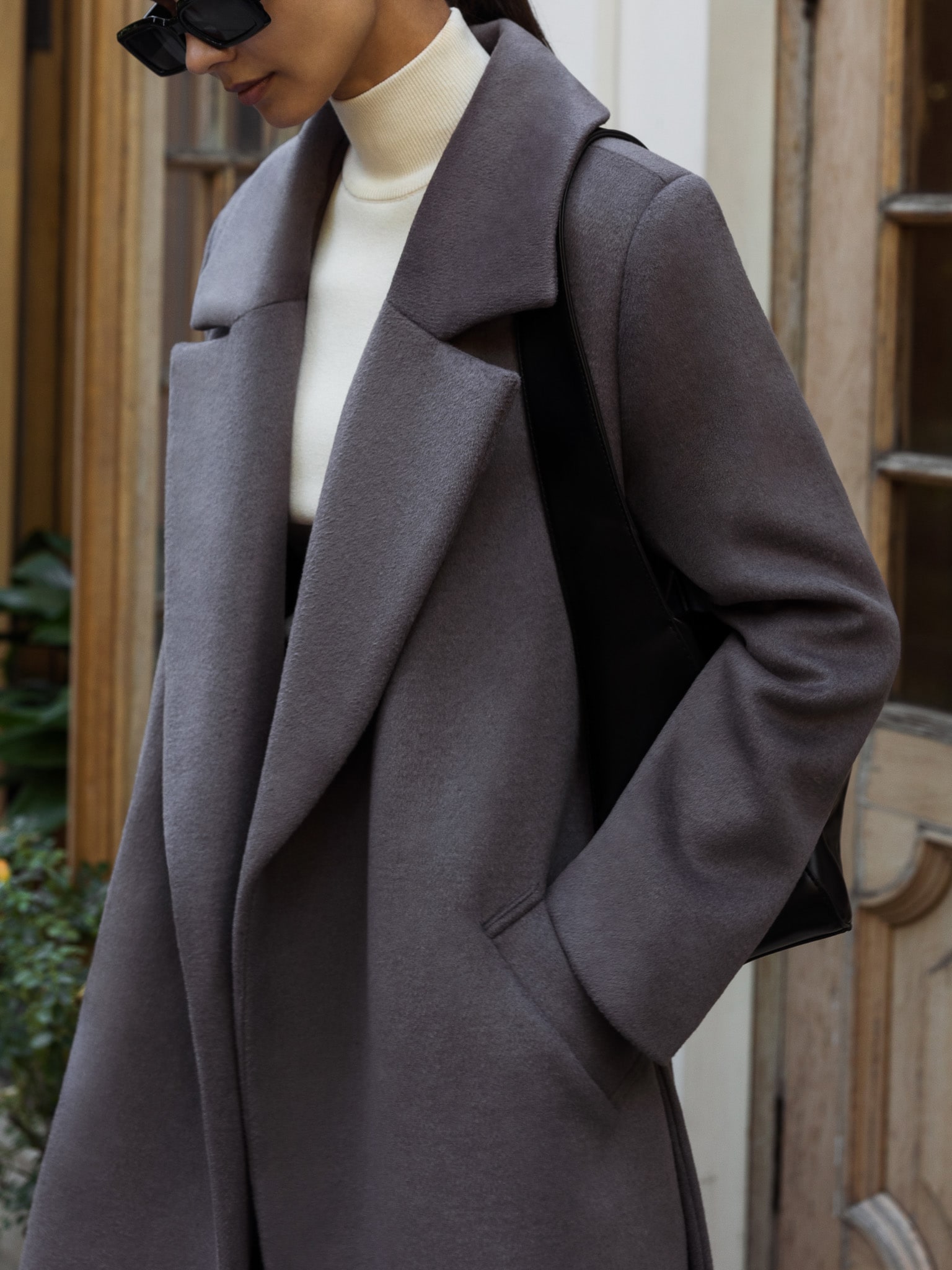 Wide-belt wrap wool coat