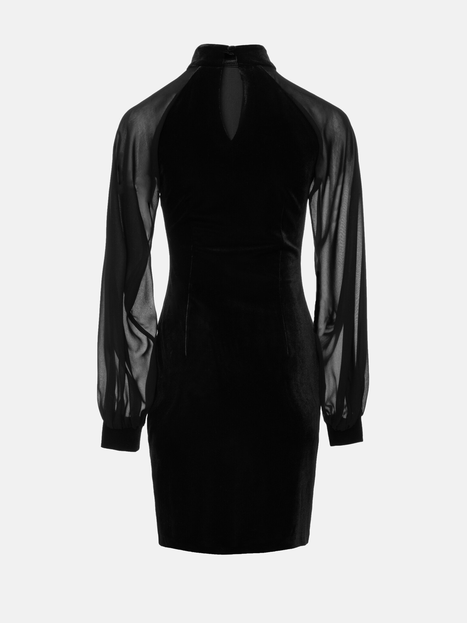 High-neck long-sleeve velvet mini dress :: LICHI - Online fashion store