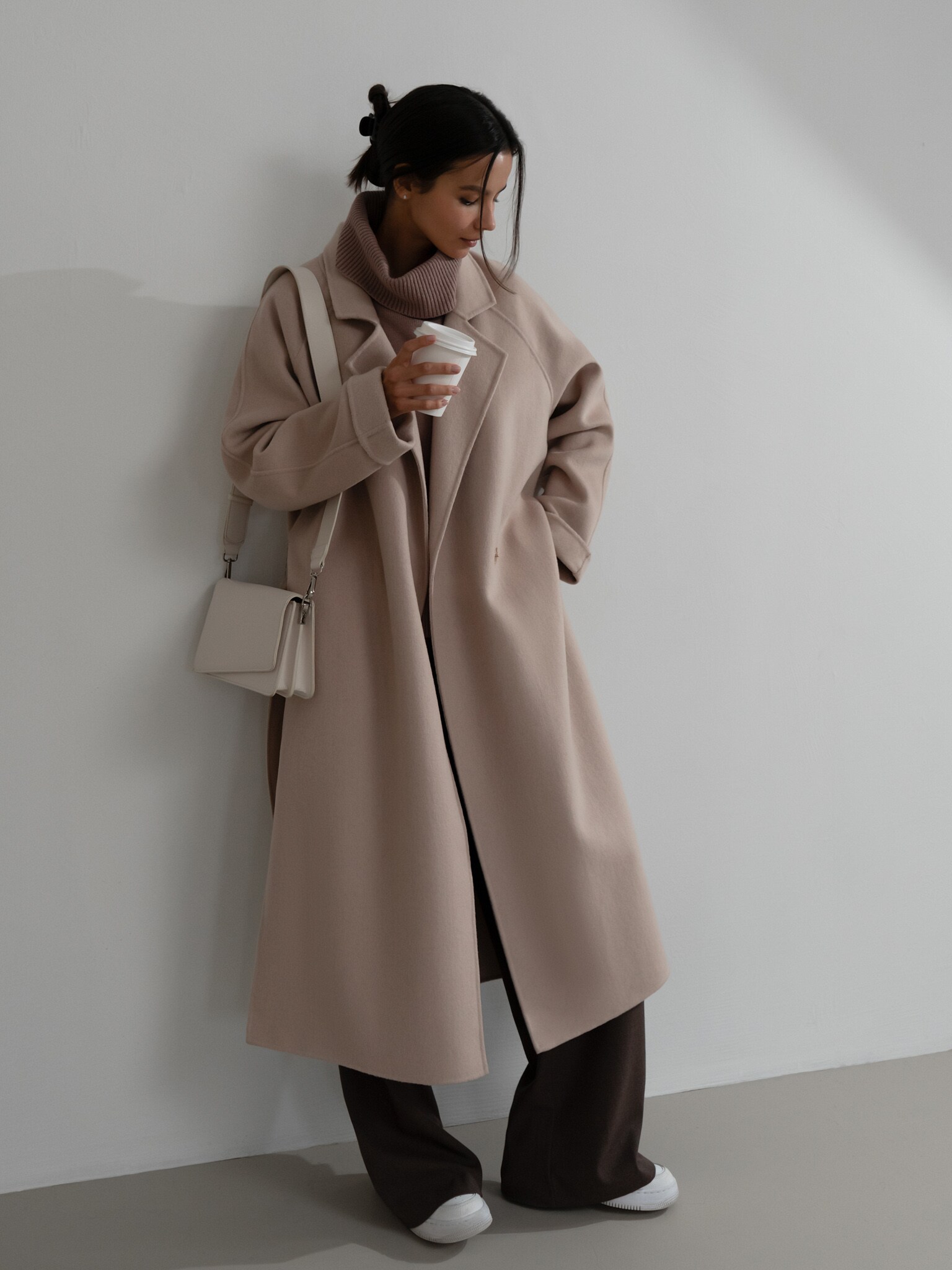 Oversized wool coat with sash belt :: LICHI - Online fashion store