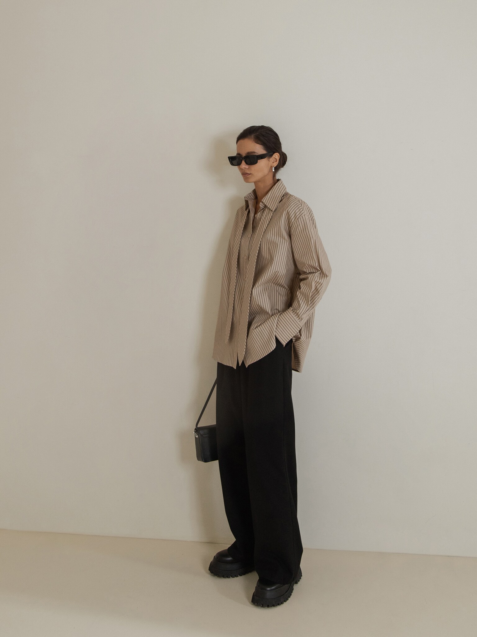 Oversized shirt with tonal tie :: LICHI - Online fashion store