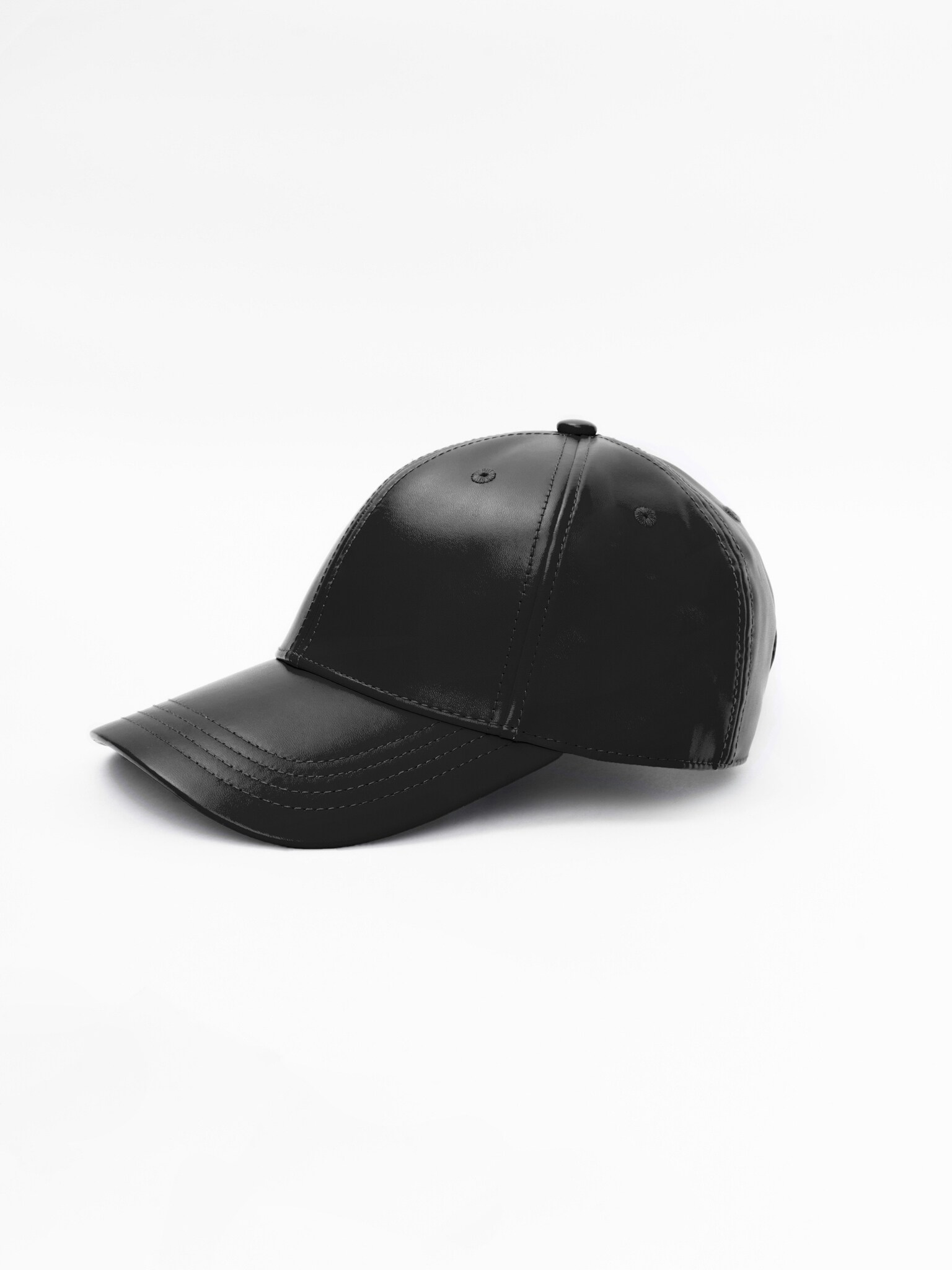 black faux leather baseball cap