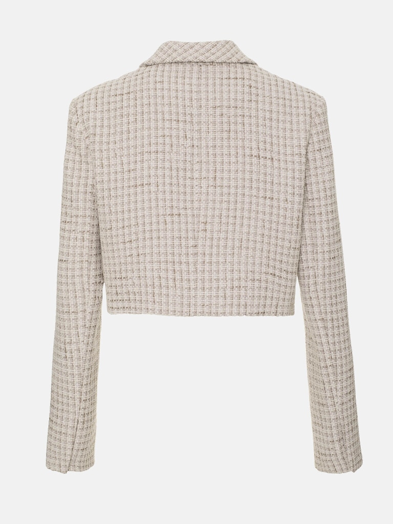 Urban Revivo Women's Long Sleeve Cropped Tweed Jacket with Pocket Elegant Slim Fit Work Office Business Short Tweed Blazer