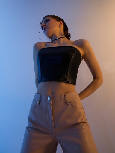 Cropped vegan-leather bustier top :: LICHI - Online fashion store