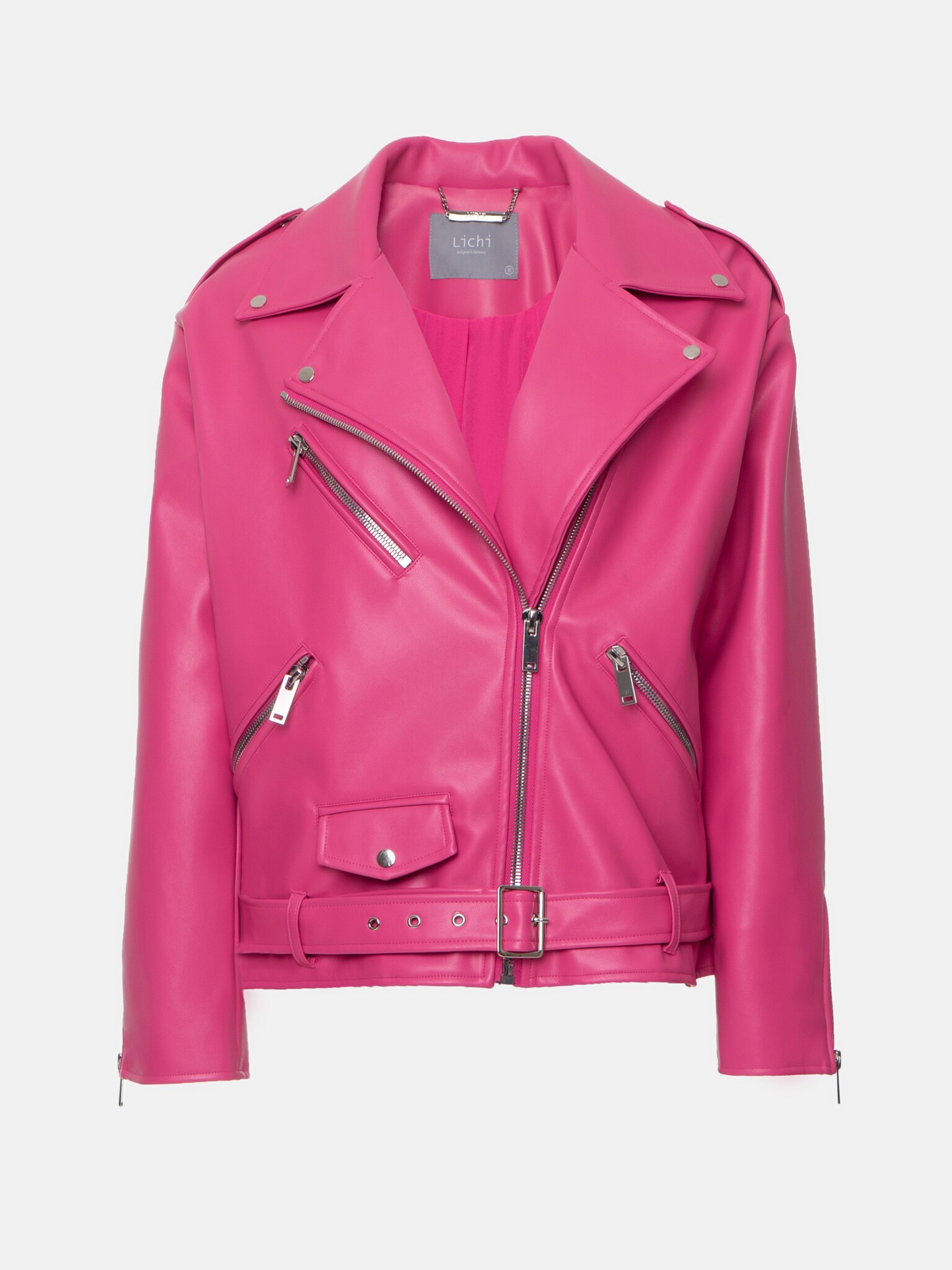 Oversized vegan-leather biker jacket :: LICHI - Online fashion store