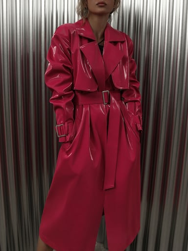 Belted vinyl trench coat :: LICHI - Online fashion store