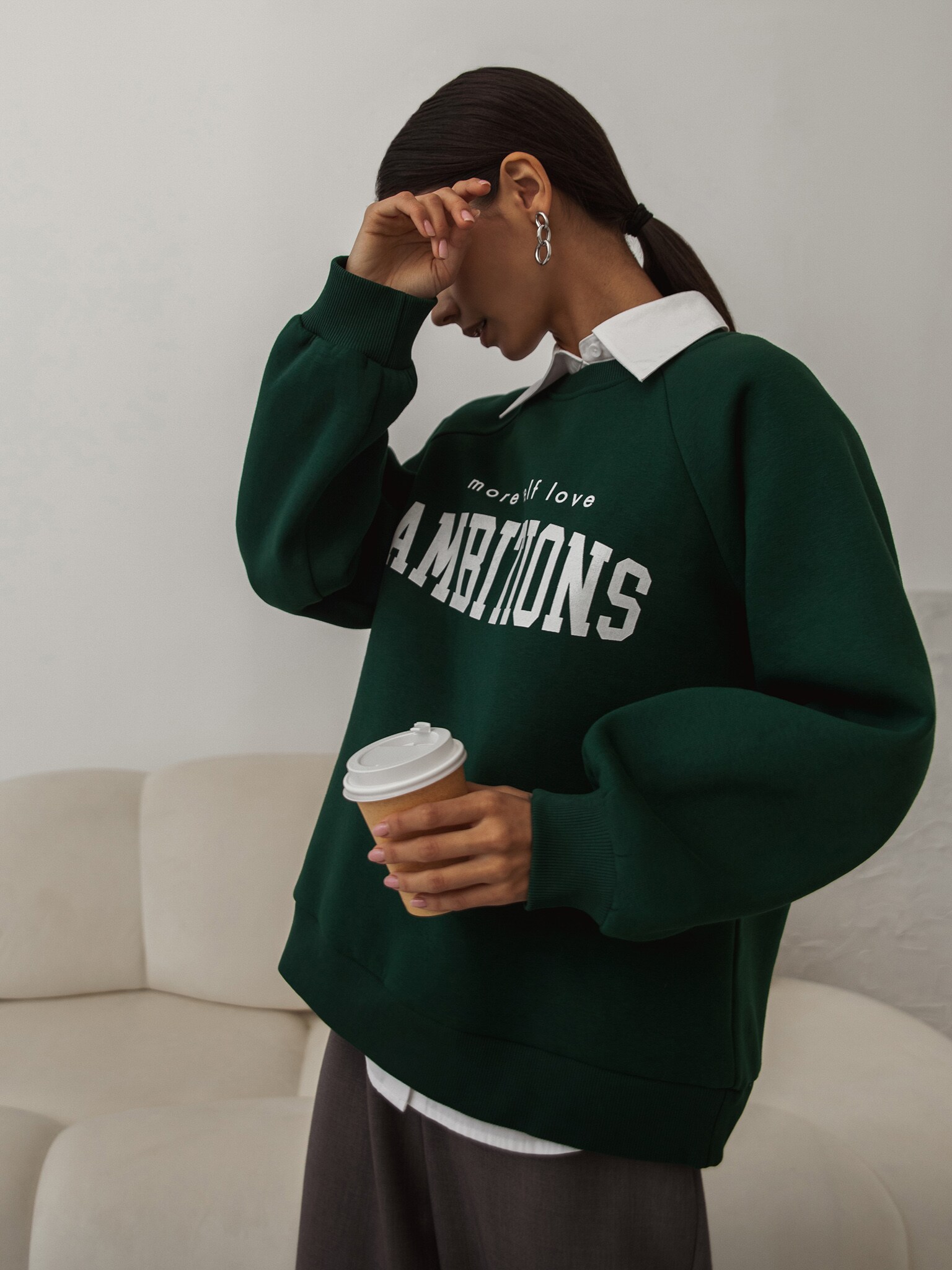 Oversized text-printed sweatshirt :: LICHI - Online fashion store