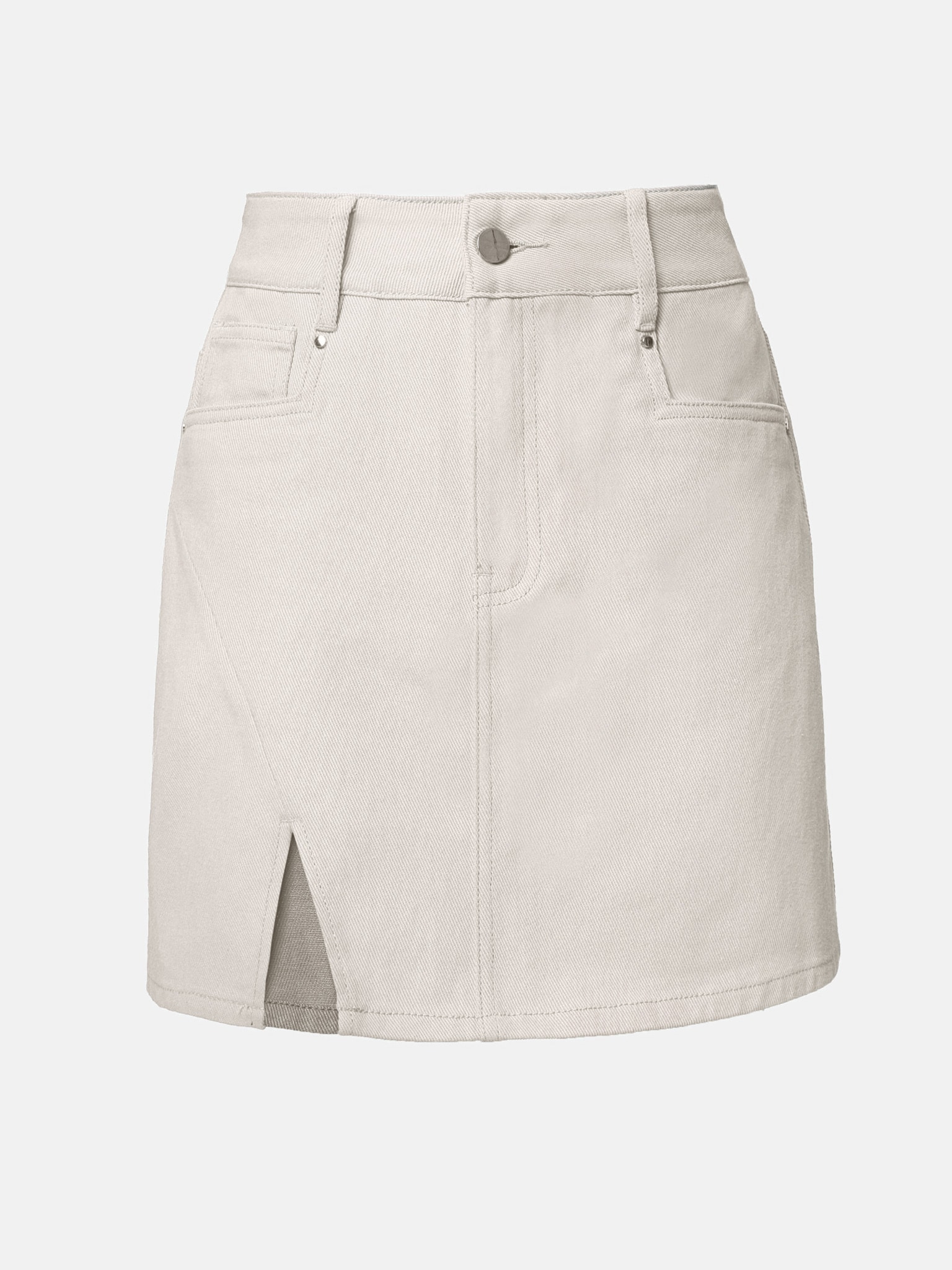 Front-slit denim mini skirt