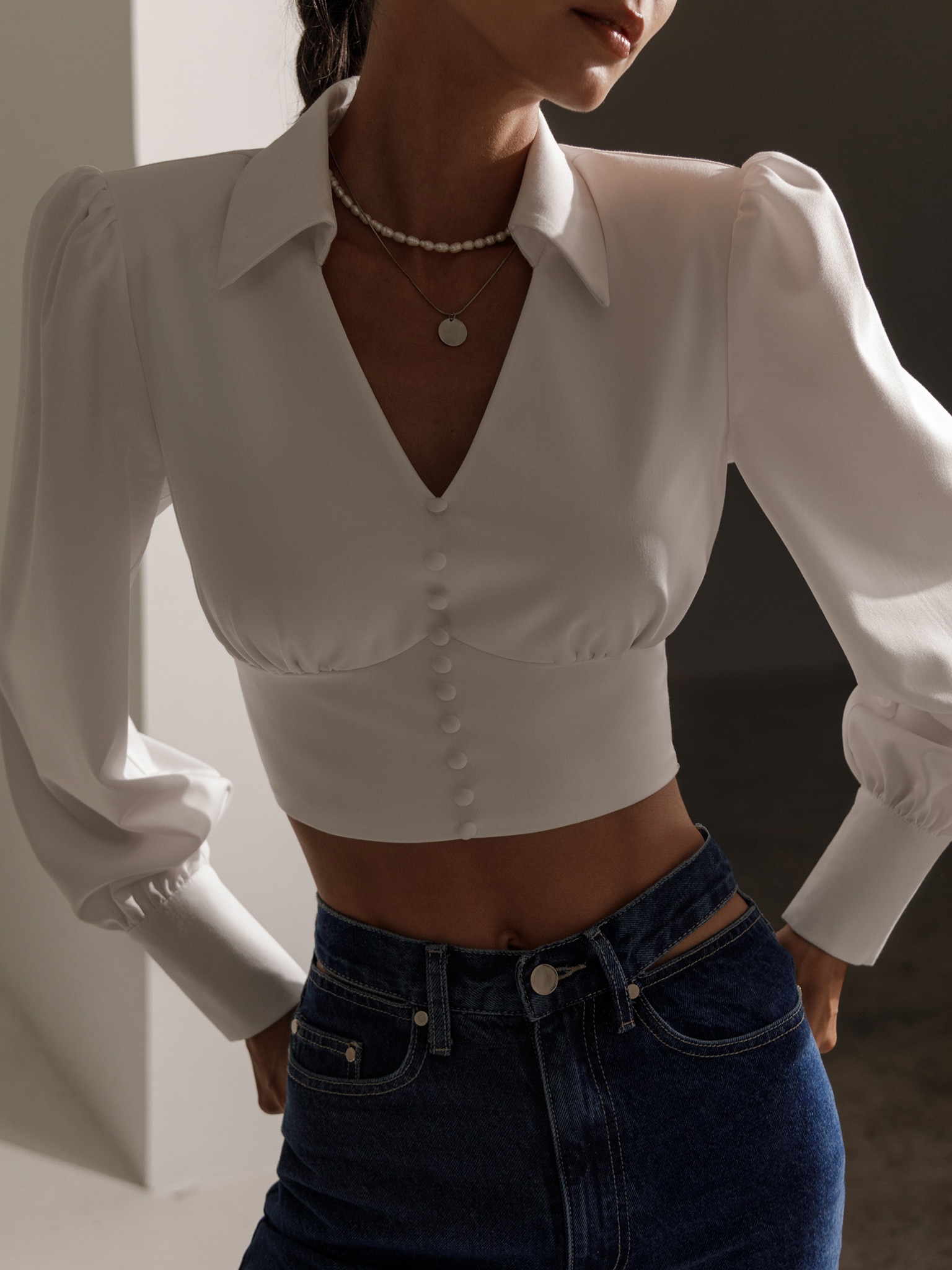 Cropped button-embellished blouse