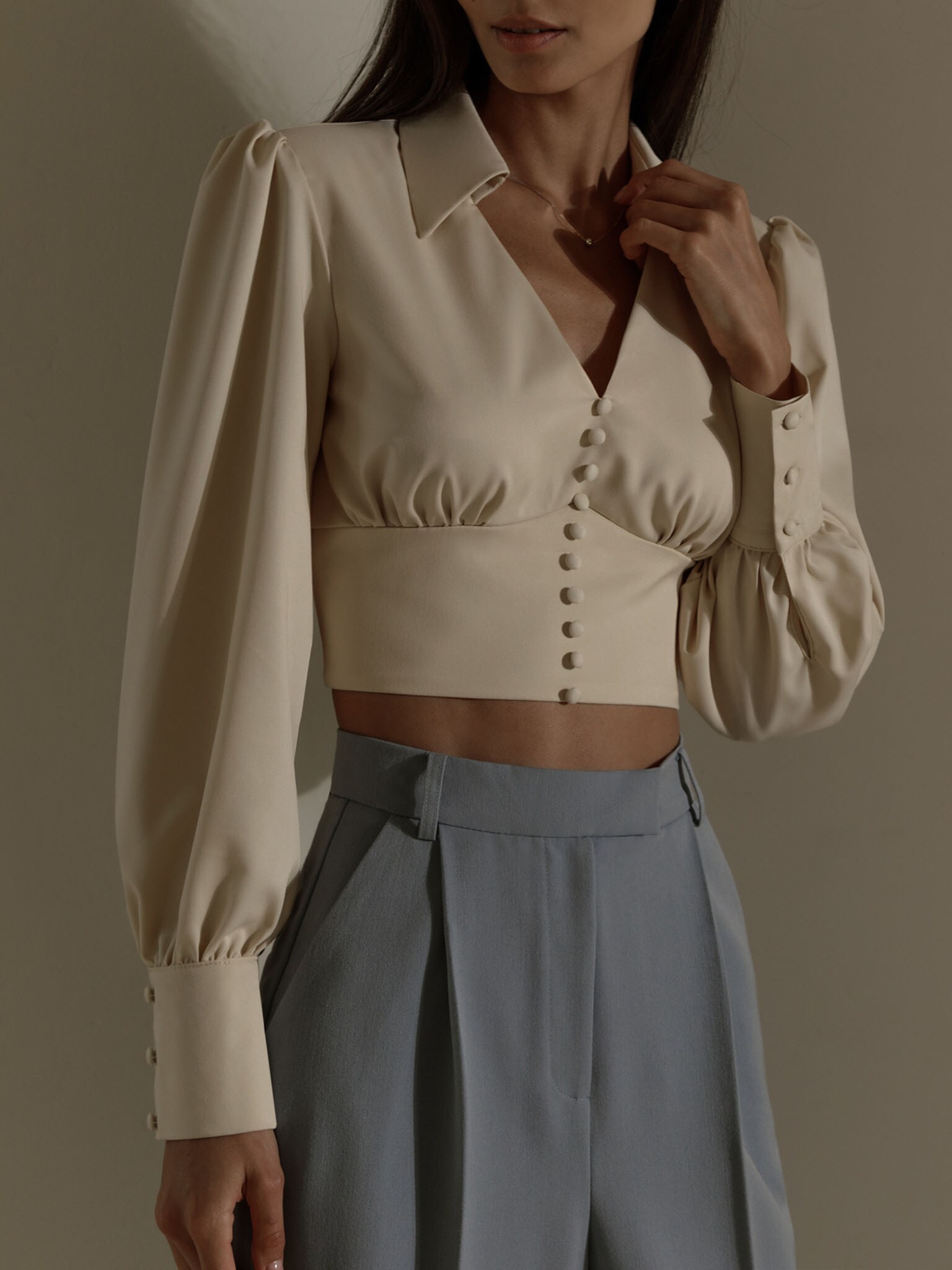 LICHI - Online fashion store :: Cropped button-embellished blouse