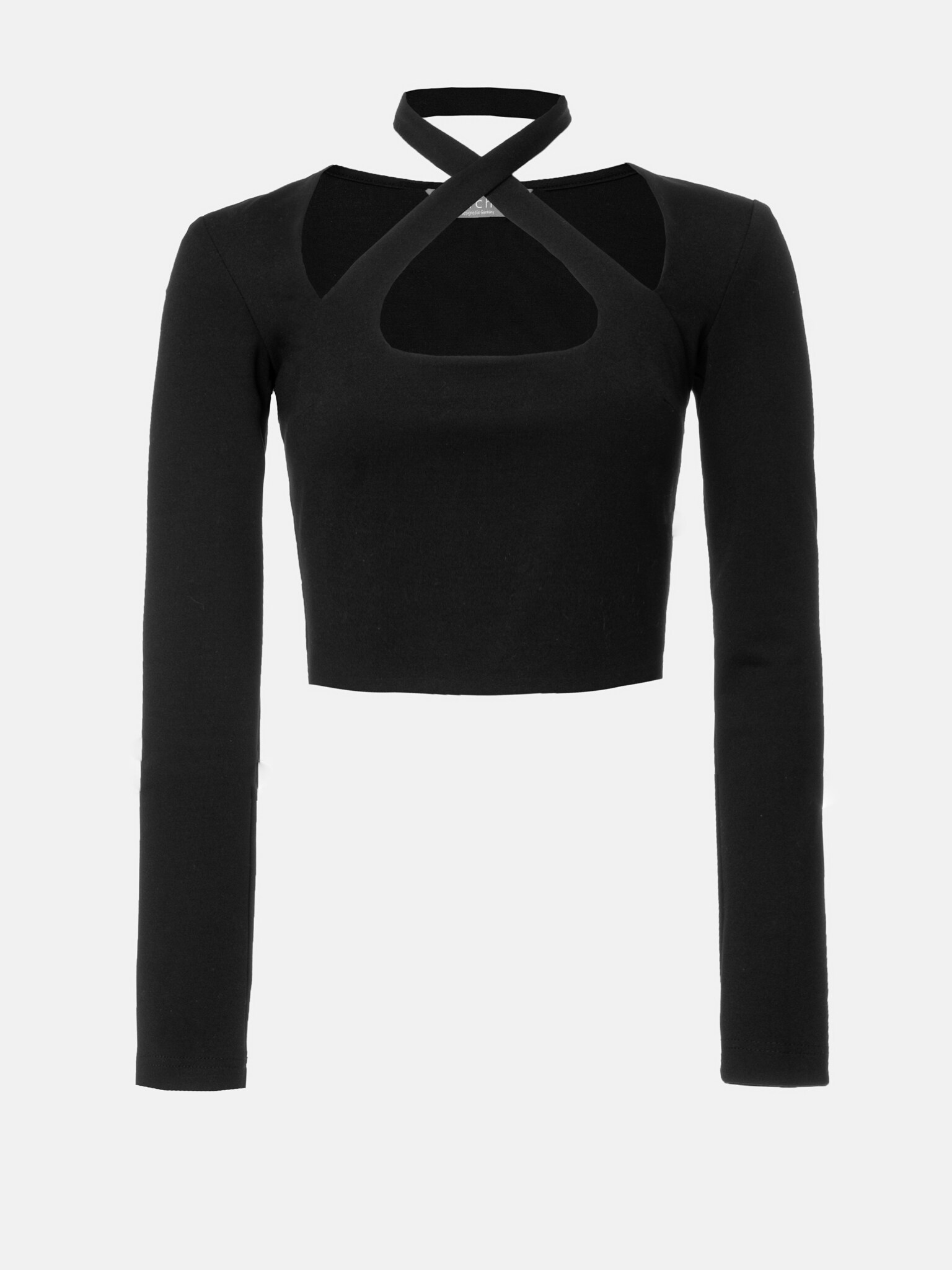 Long-sleeve crop top with halterneck straps