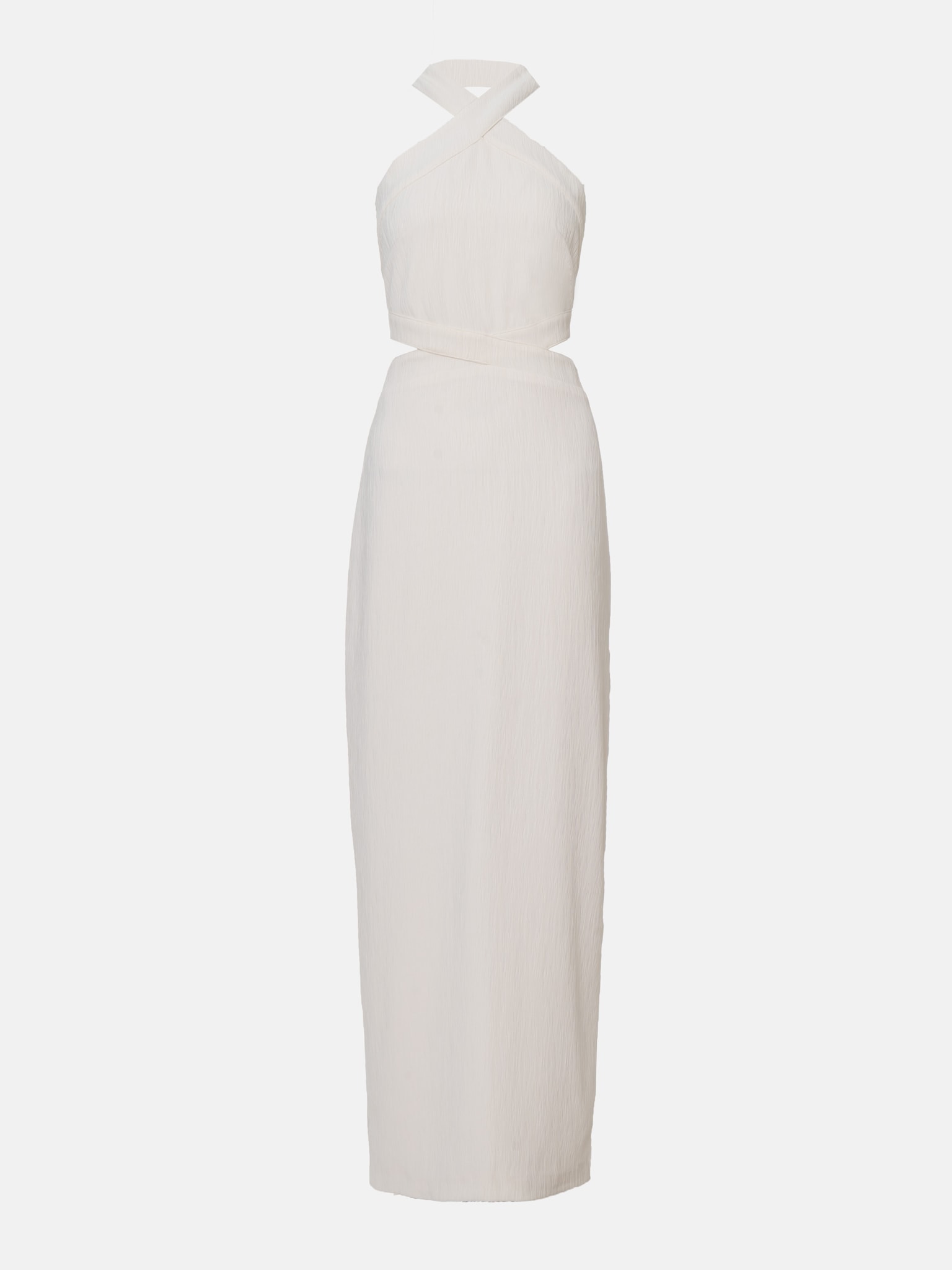 Прилегающее платье макси с воротником халтер и вырезом на талии