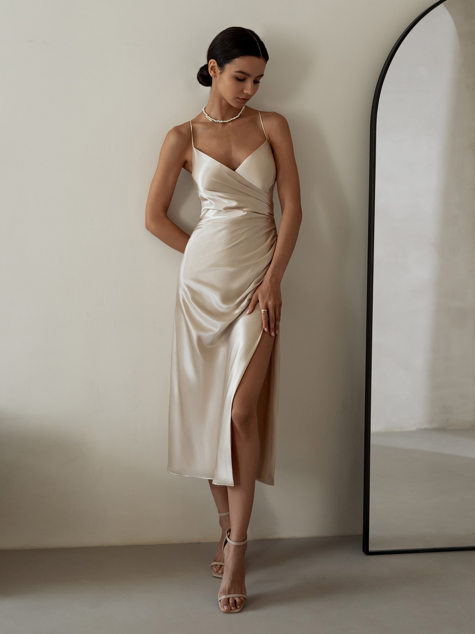 Draped wrap-effect midi dress