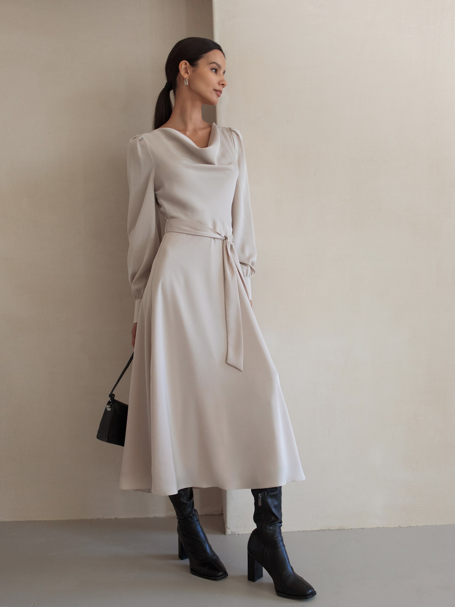 Draped sashdetailed midi dress LICHI Online fashion store