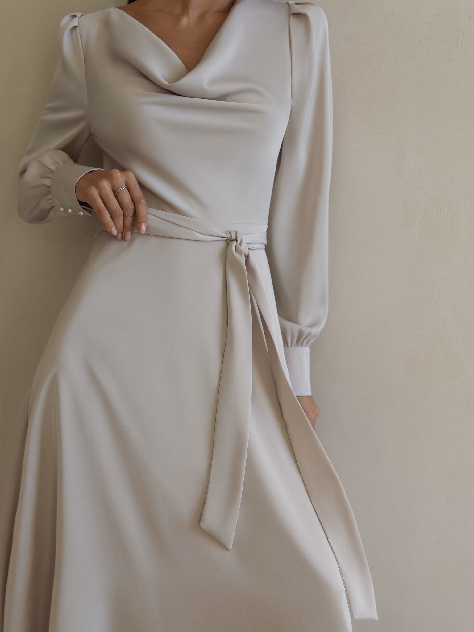 Draped sashdetailed midi dress LICHI Online fashion store