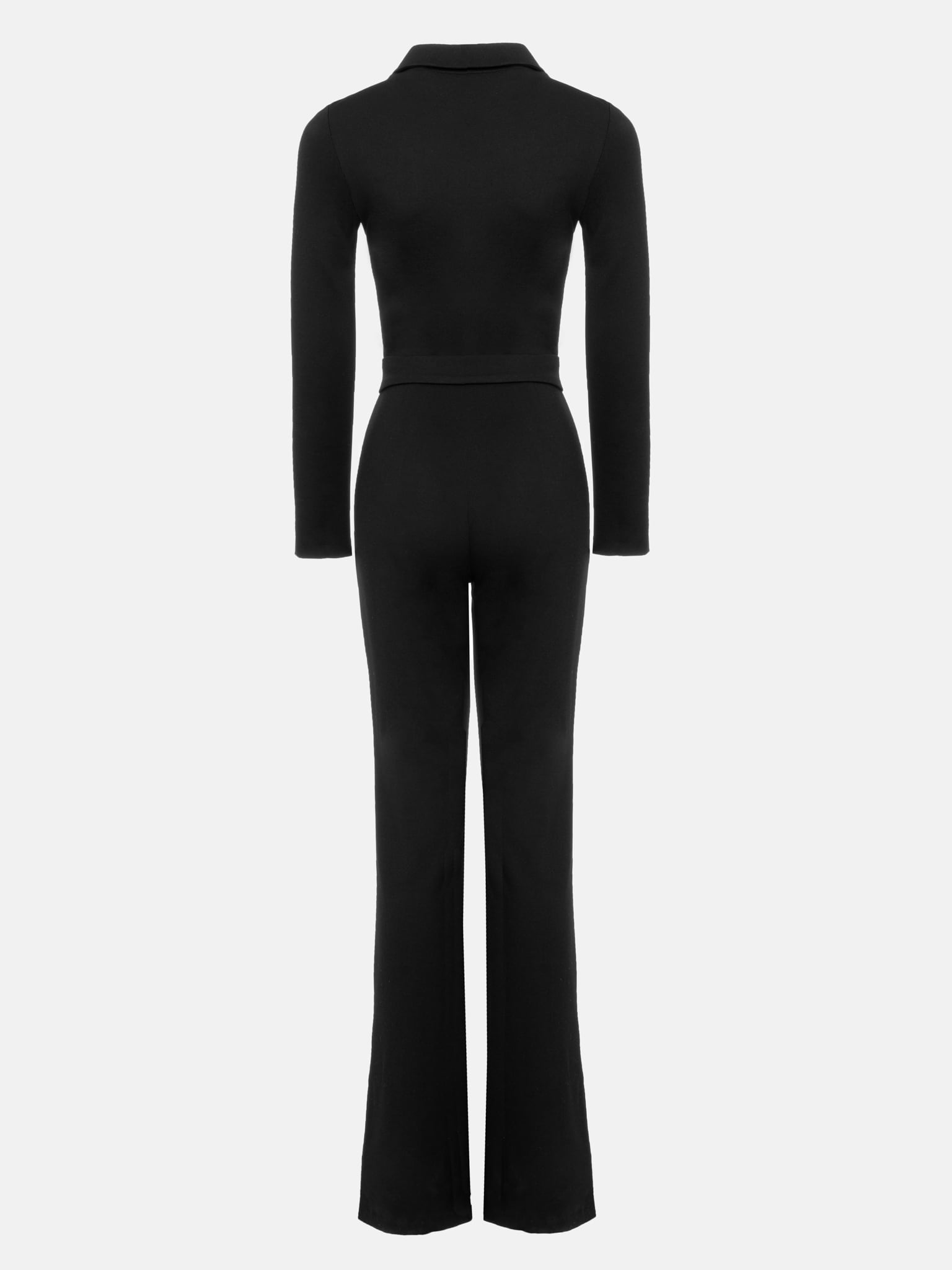 Polo-collar long-sleeve jersey jumpsuit