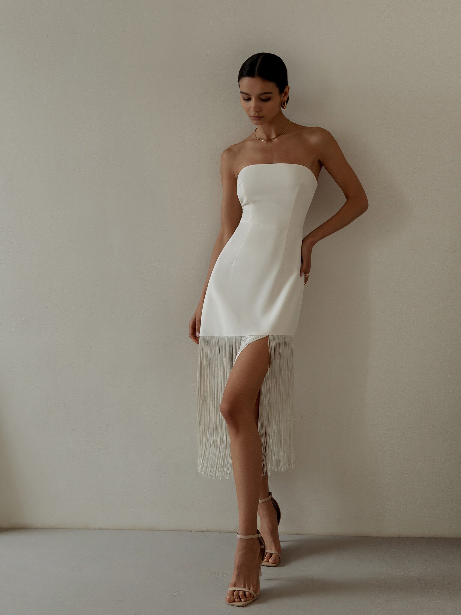 Strapless fringed midi dress LICHI Online fashion store