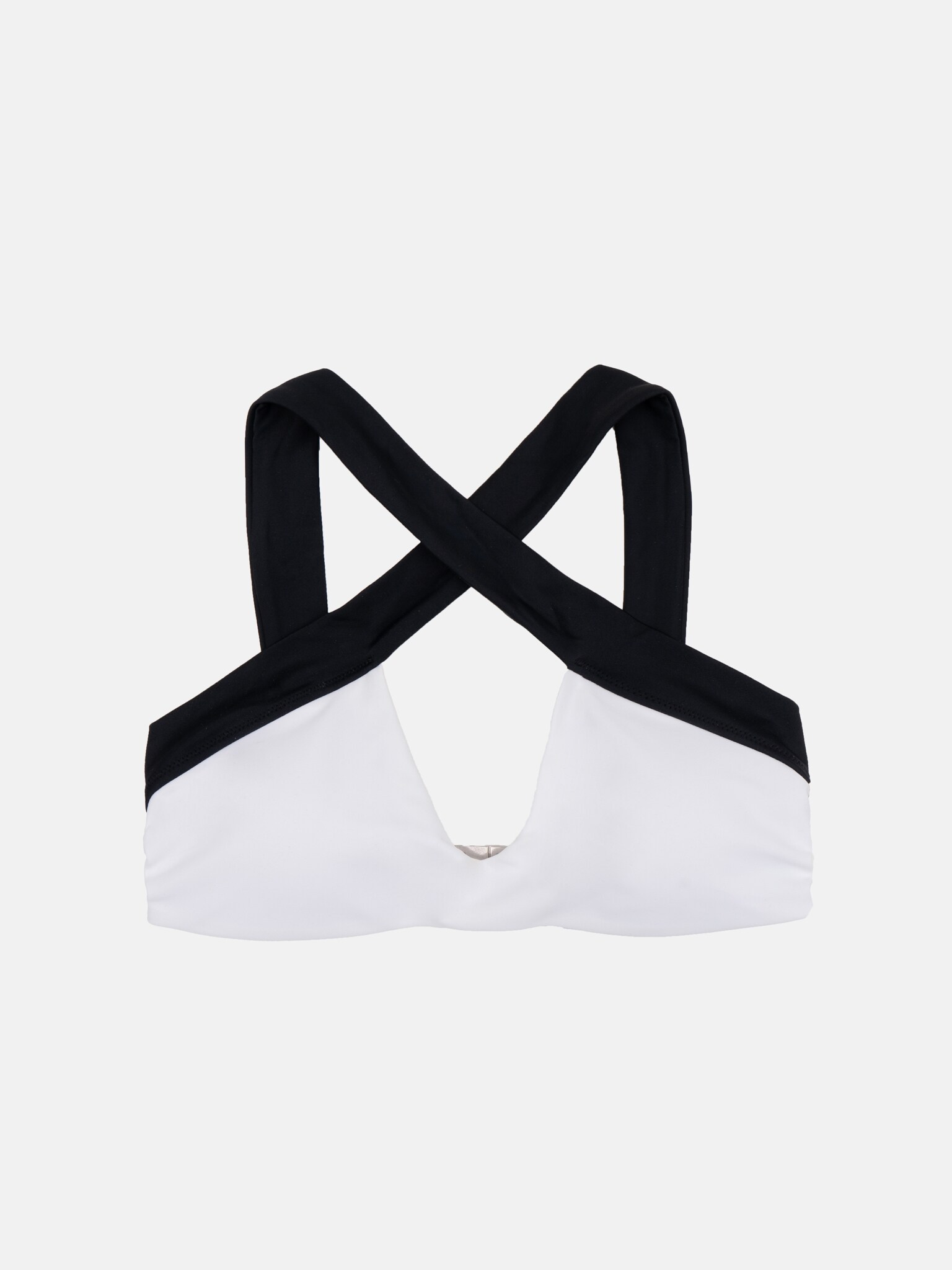 Contrasting crossing-strap bikini top