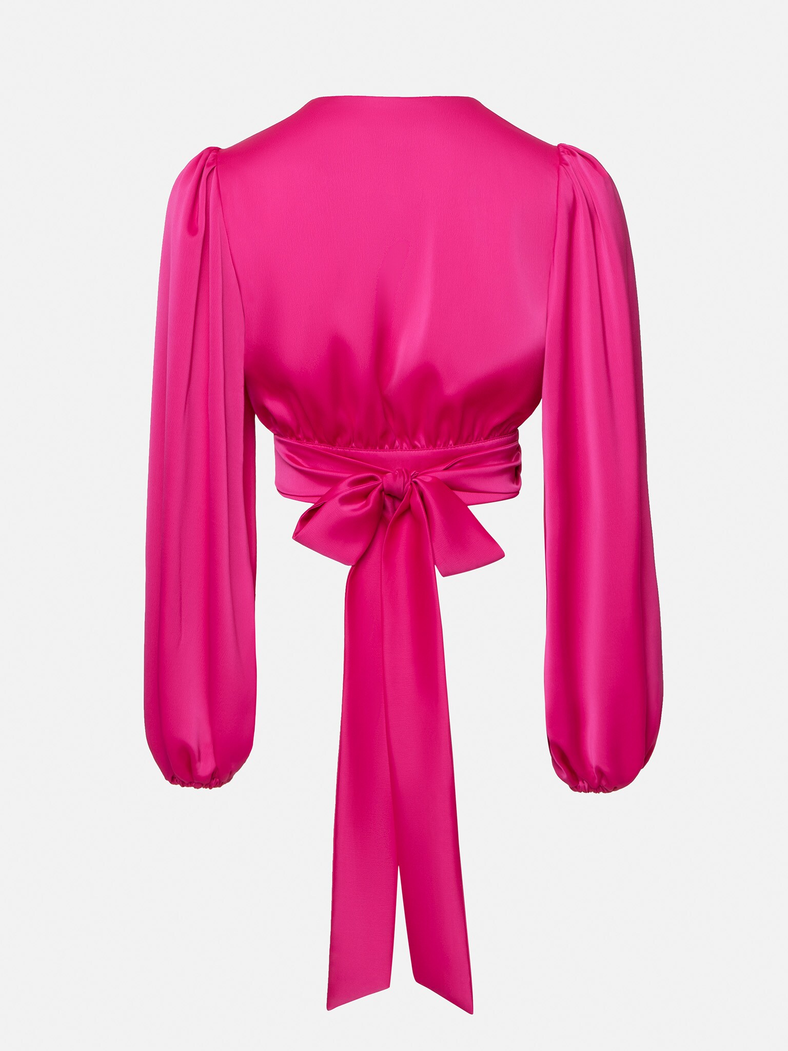 Puff-sleeve satin wrap crop top :: LICHI - Online fashion store