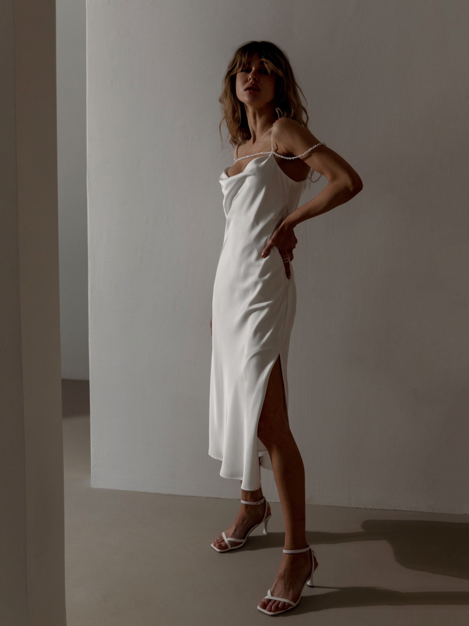 Pearl-embellished slip midi dress :: LICHI - Online fashion store
