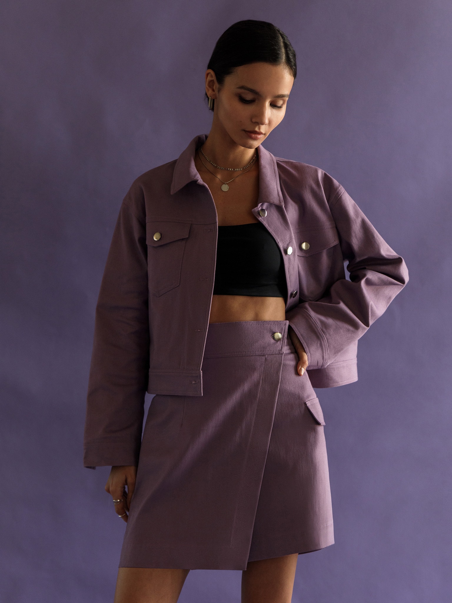 Cropped denim jacket :: LICHI - Online fashion store