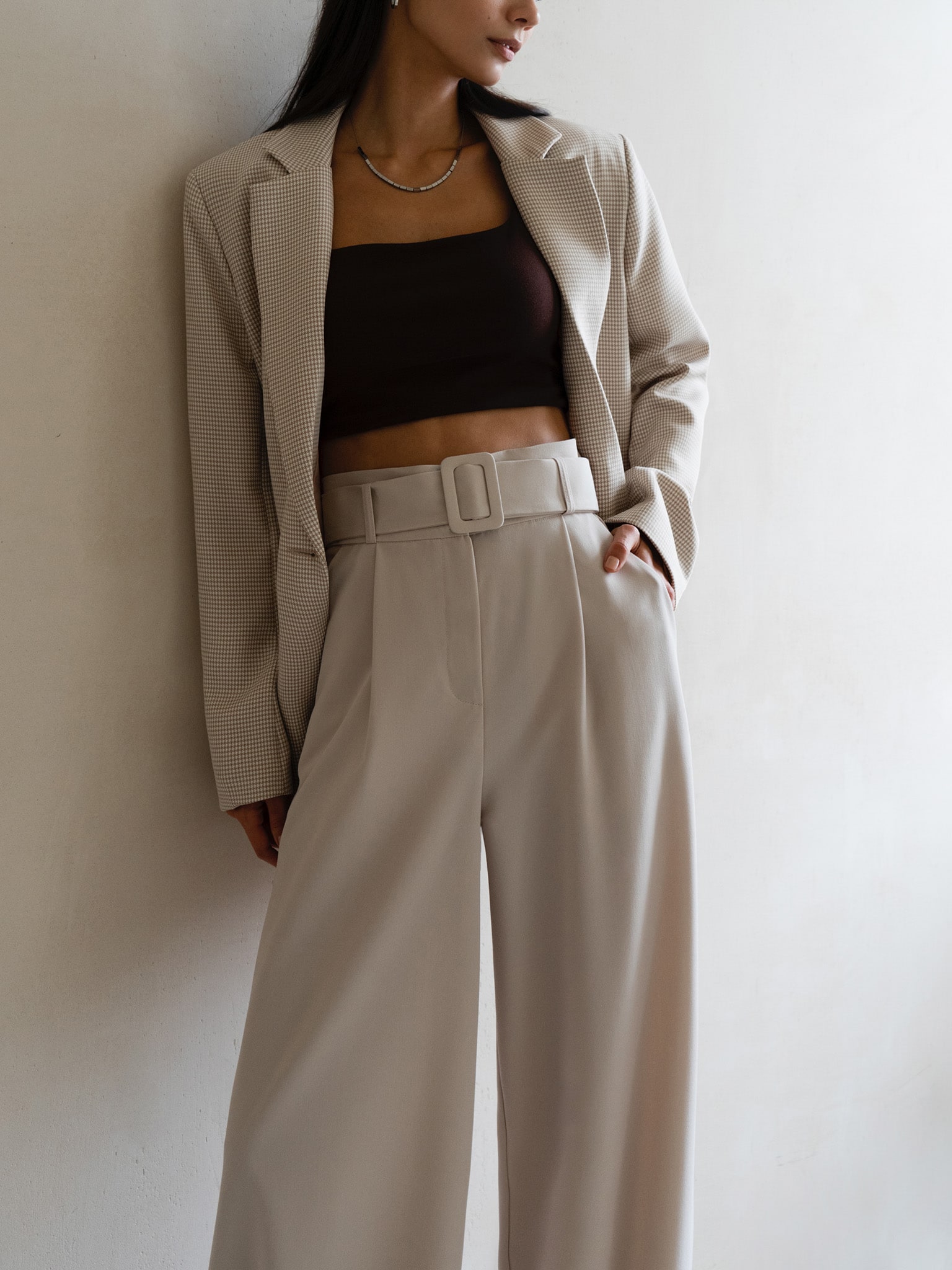 LICHI - Online fashion store :: Belted pleated wide-leg pants