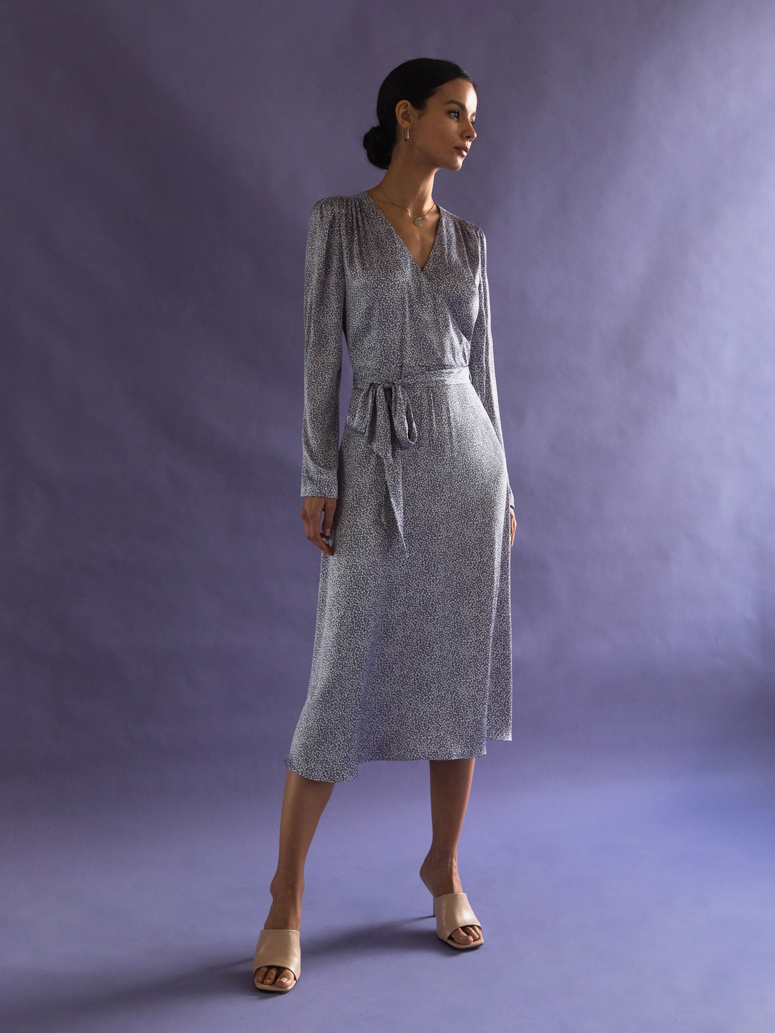 Wrap-effect midi dress with sash