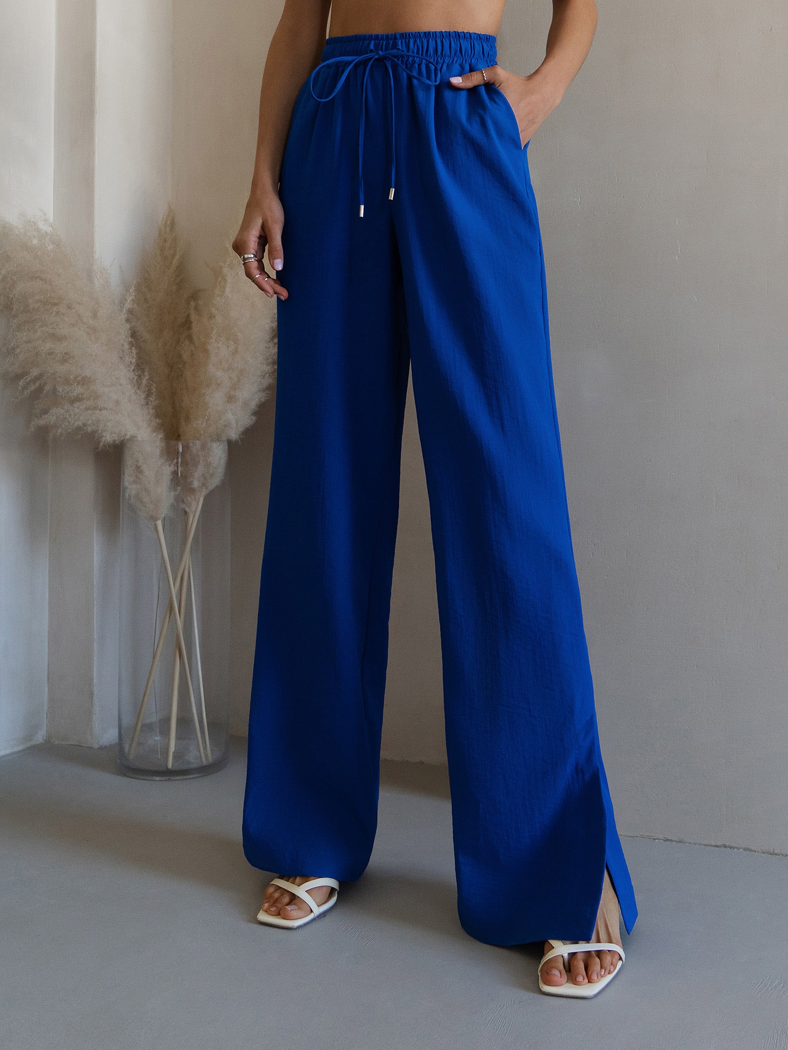 LICHI - Online fashion store :: Wide-leg cotton pants with waist ties