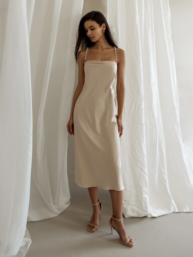 Pearl-strap midi dress :: LICHI - Online fashion store