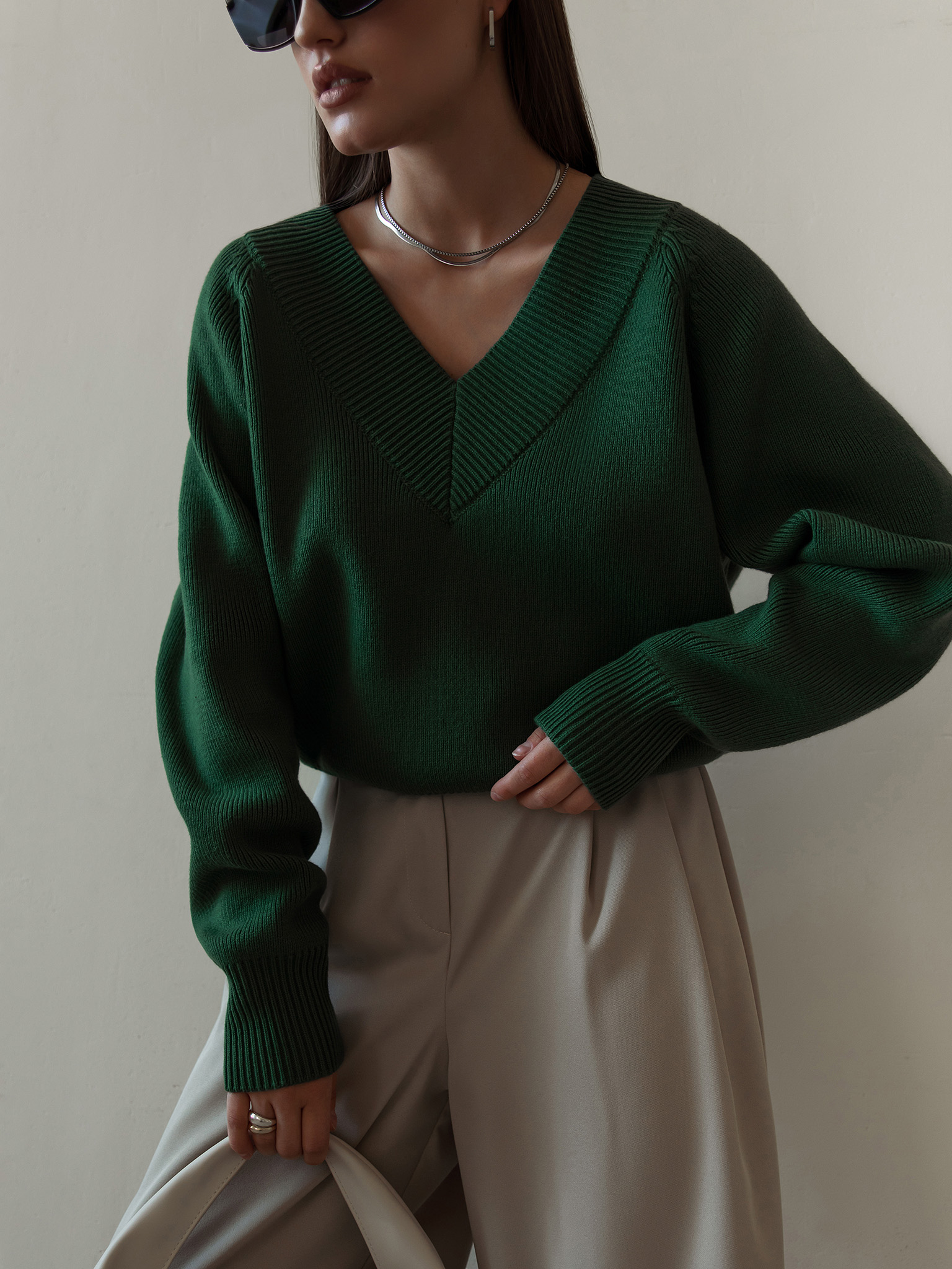 Oversized V-cut sweater :: LICHI - Online fashion store