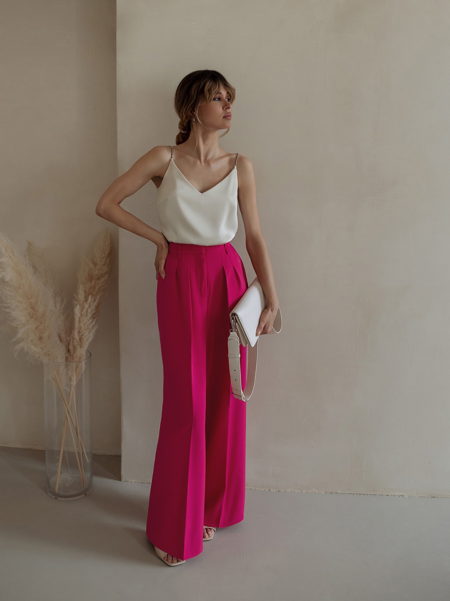 Pleated palazzo pants with creases