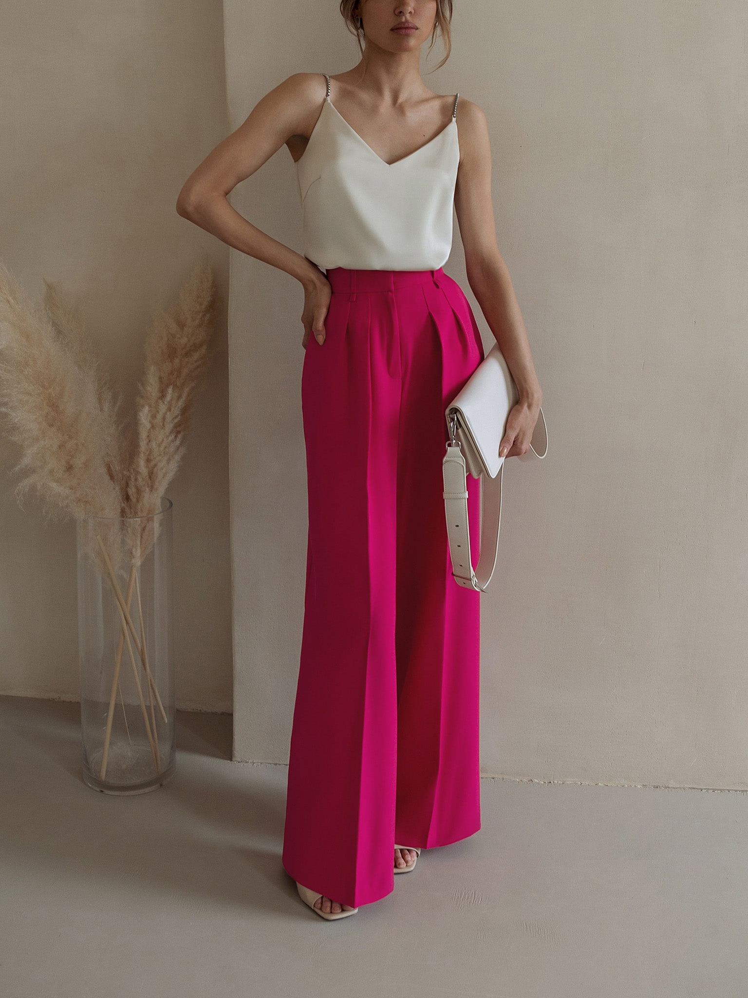 Pleated palazzo pants with creases