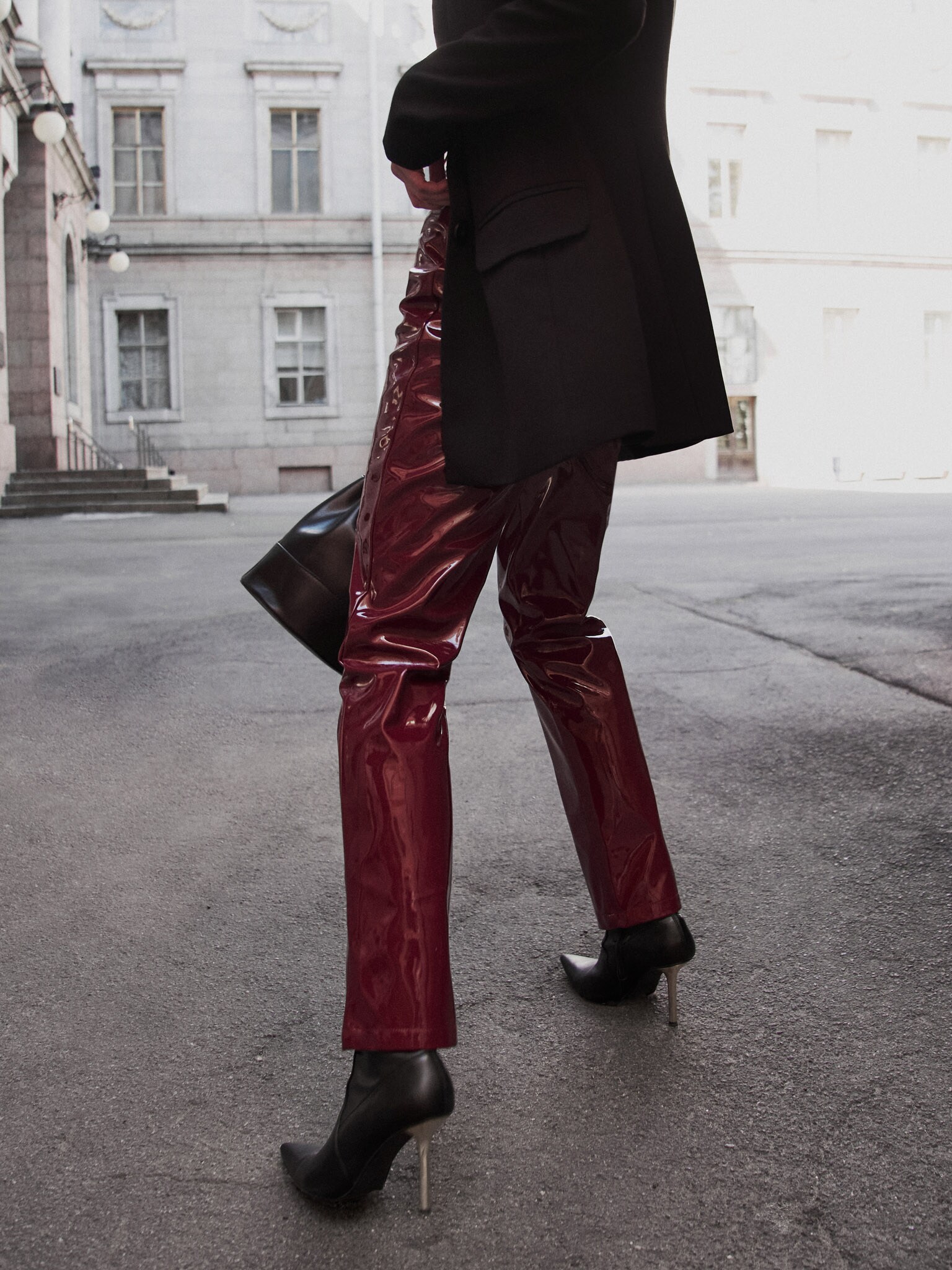 Straight-leg patent vegan-leather pants :: LICHI - Online fashion store