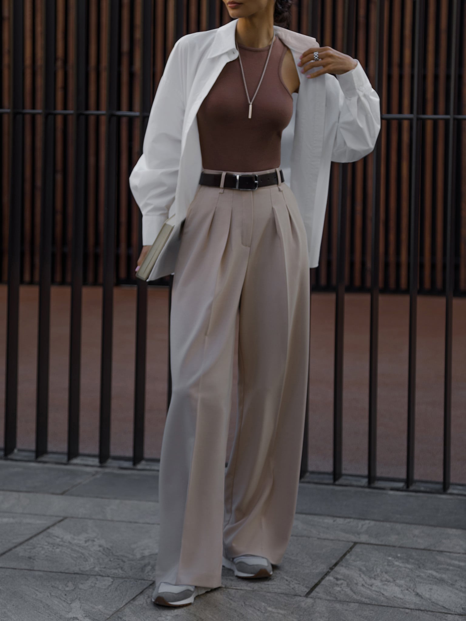 Pleated palazzo pants with creases