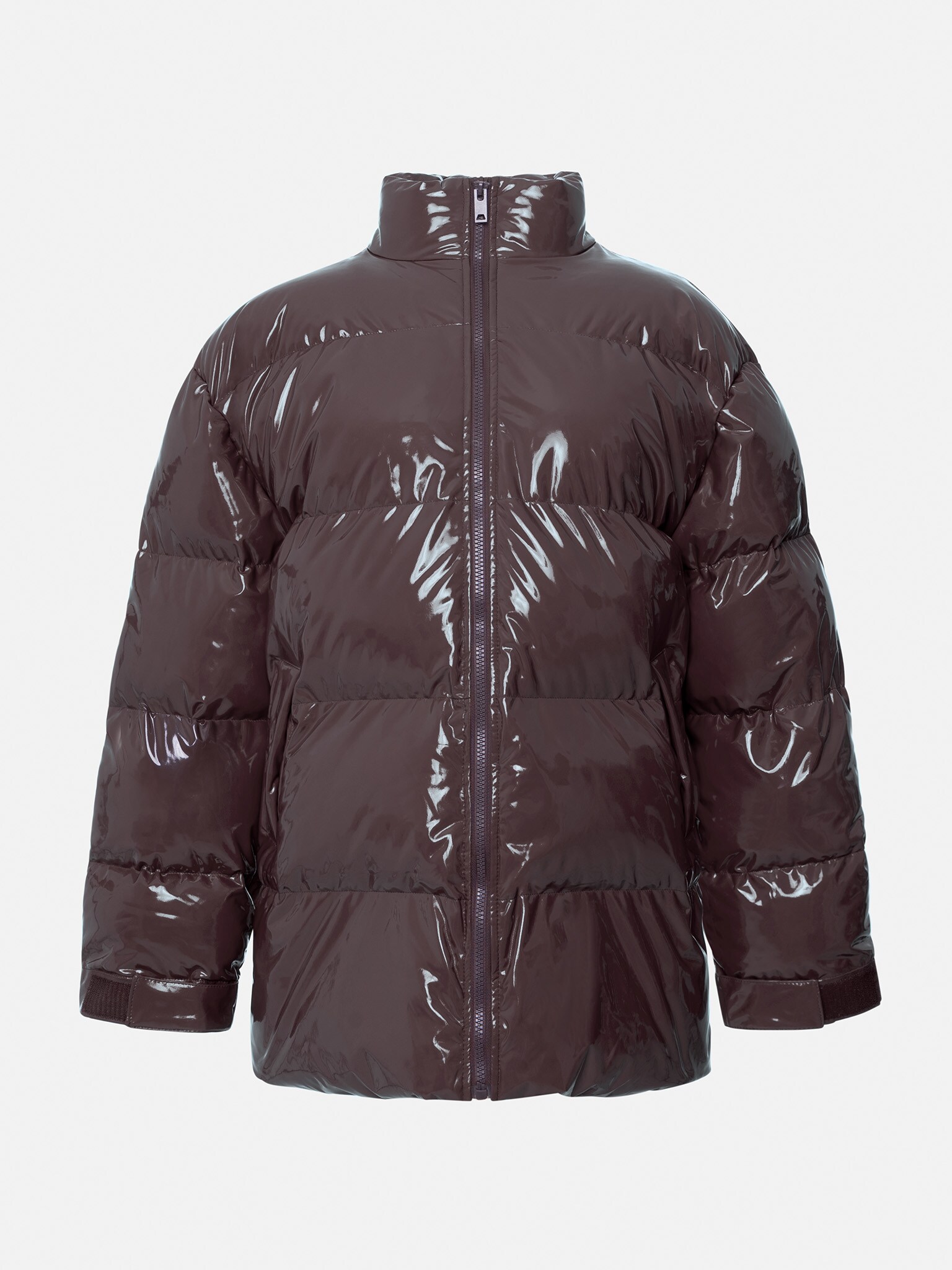 Oversized patent vegan leather puffer jacket